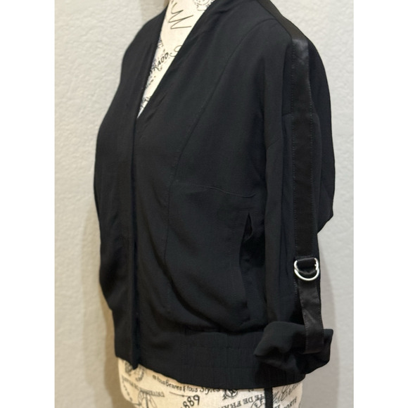 Helmut Lang Size SP Blaze Black Crepe Bomber Jacket Snap Front D Ring Sleeves - Picture 1 of 11